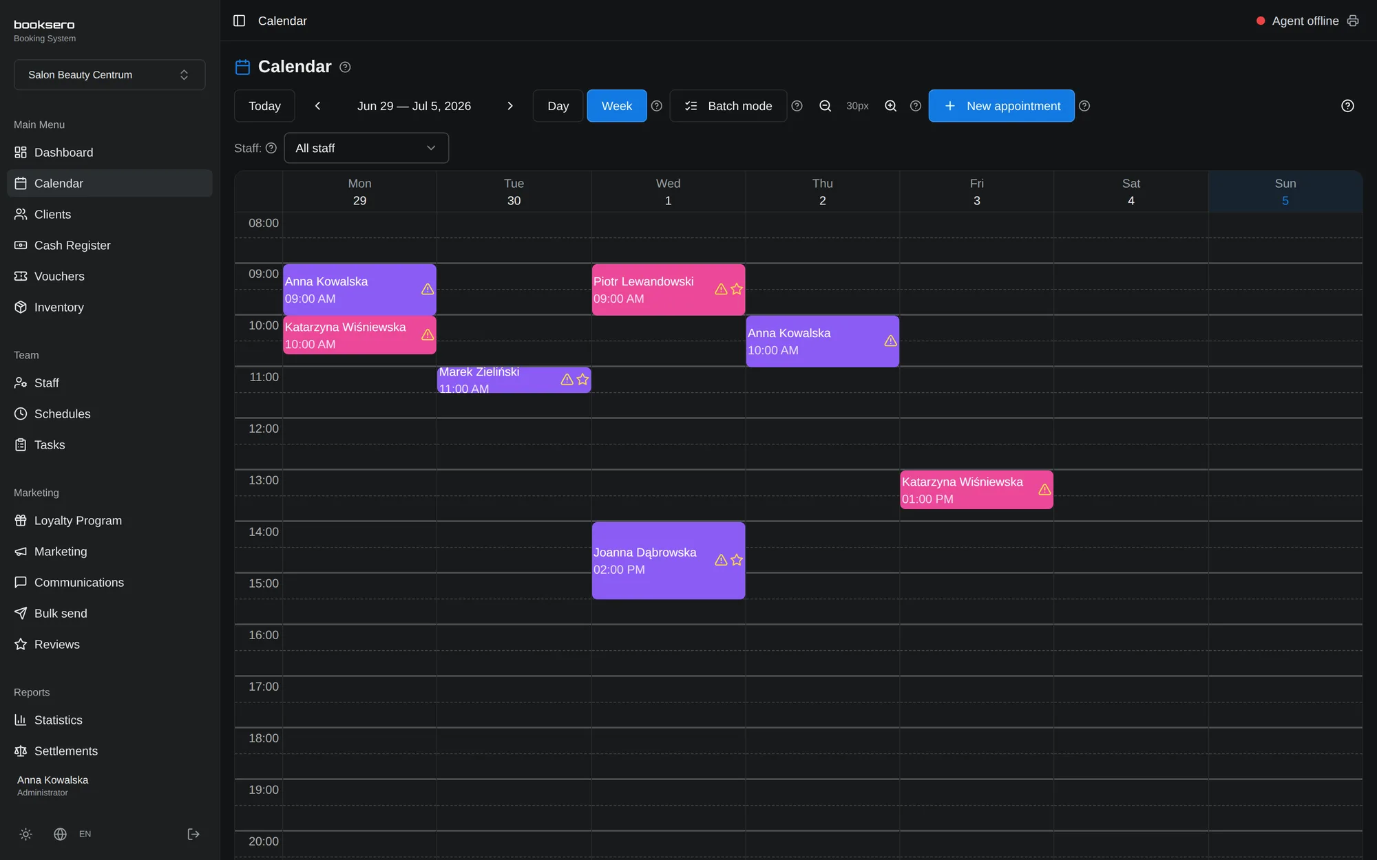 Real booksero calendar with multi-staff appointments
