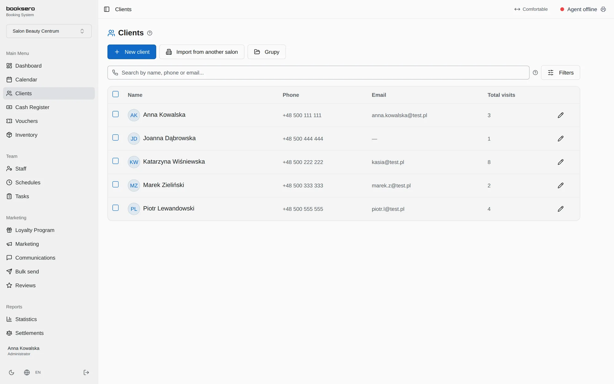 CRM client base in booksero