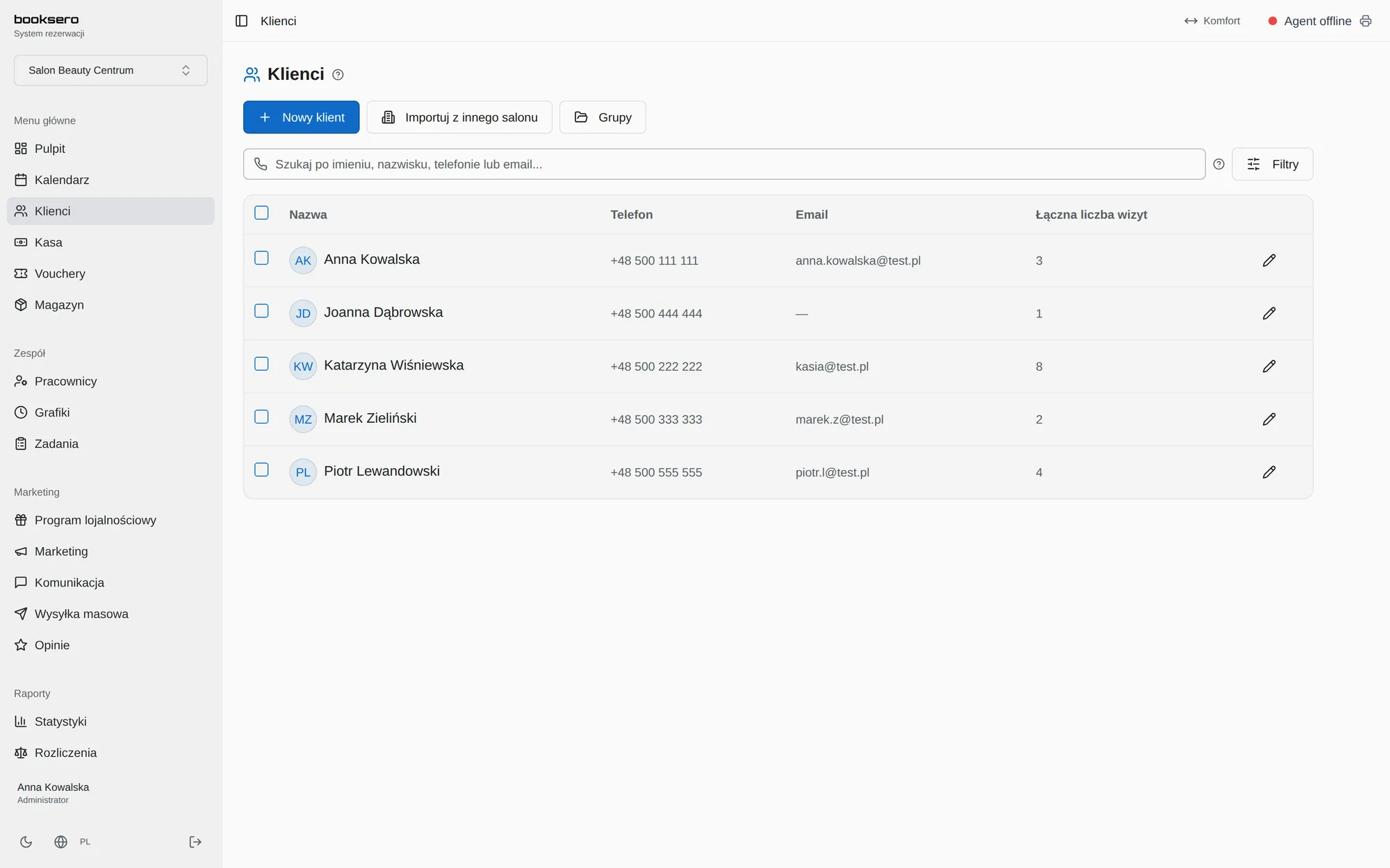 Baza klientów CRM w booksero