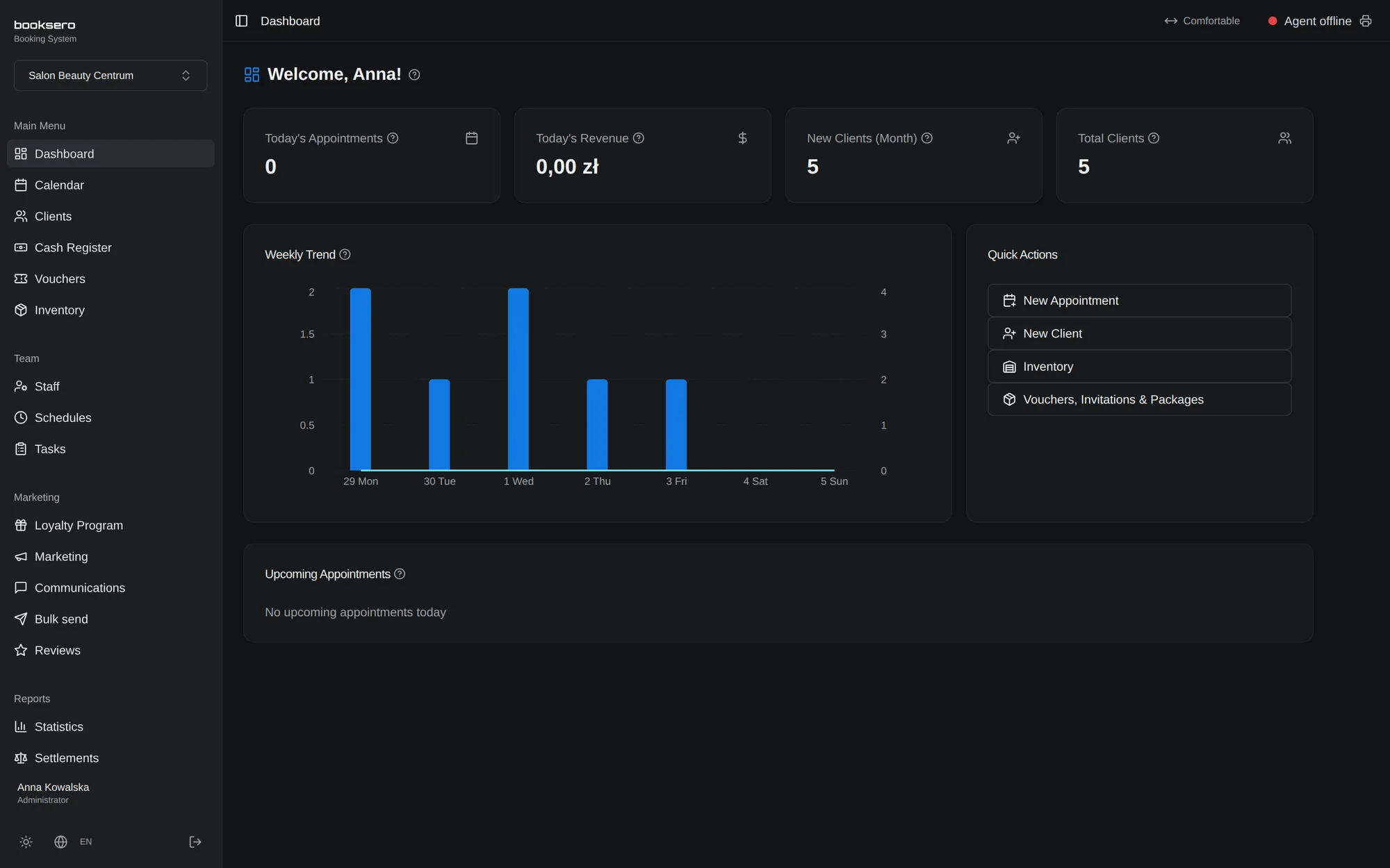 booksero panel in dark theme