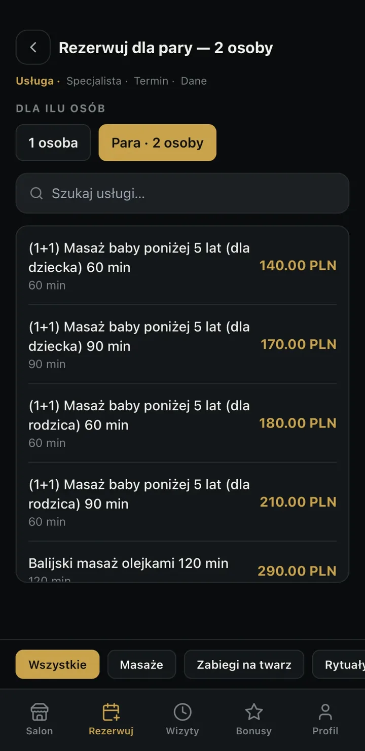 Rezerwacja dla pary — wybór „Para · 2 osoby"