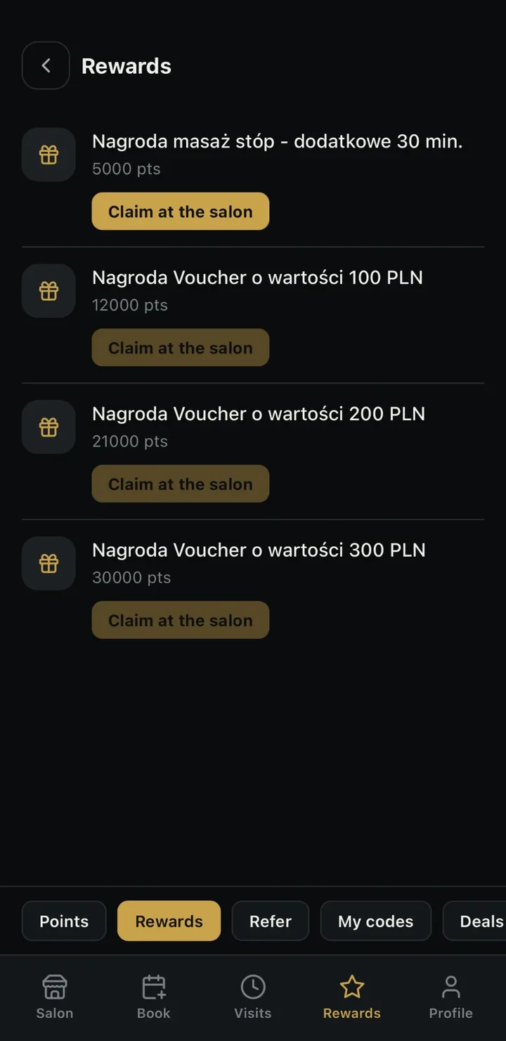 Rewards to collect at the salon