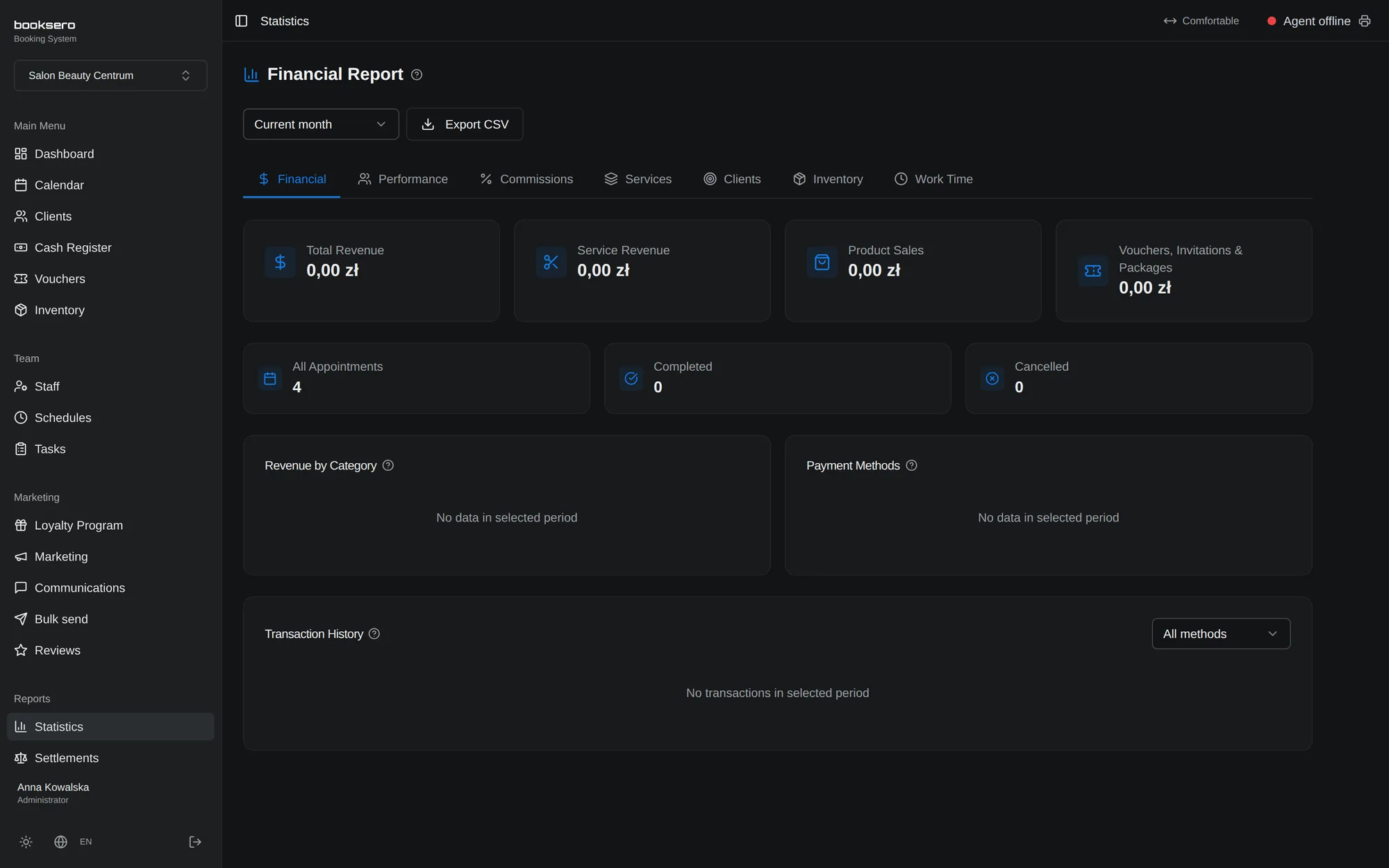 booksero statistics in dark theme