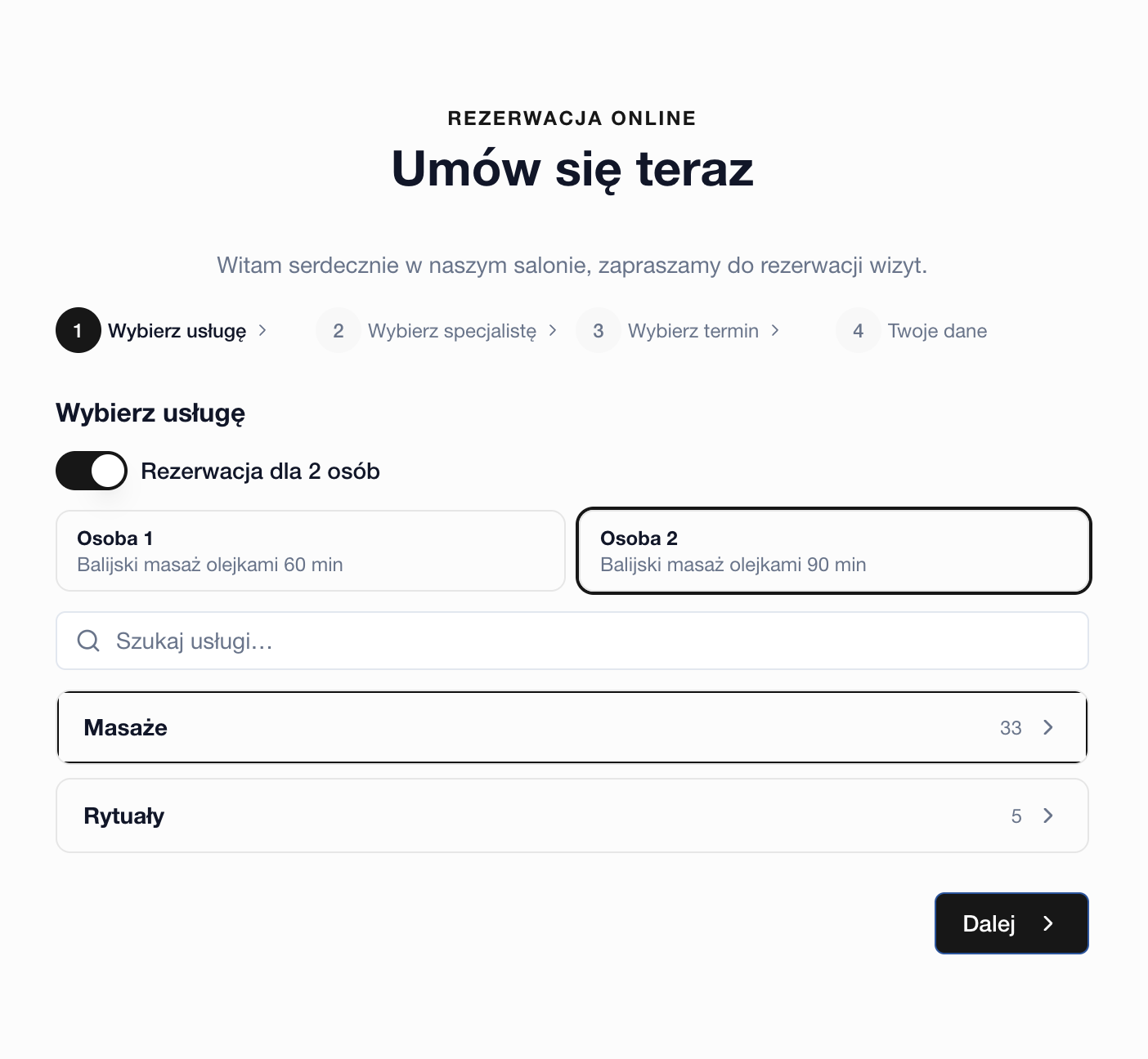 Rezerwacja online dla 2 osób w booksero